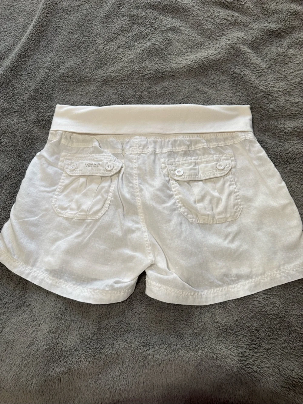 Calvin Klein Performance White Linen Foldover Waist Shorts L